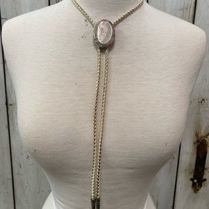 Vintage Leather (gold/white) Tie w/ Oval Rock Bolo Tie